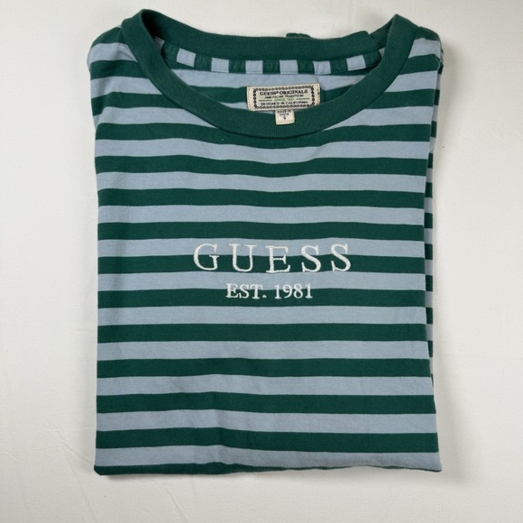 Guess Mens Shirt‎ Small Striped Short Sleeve 90s Y2K Retro Spellout Embroider - Picture 6 of 6